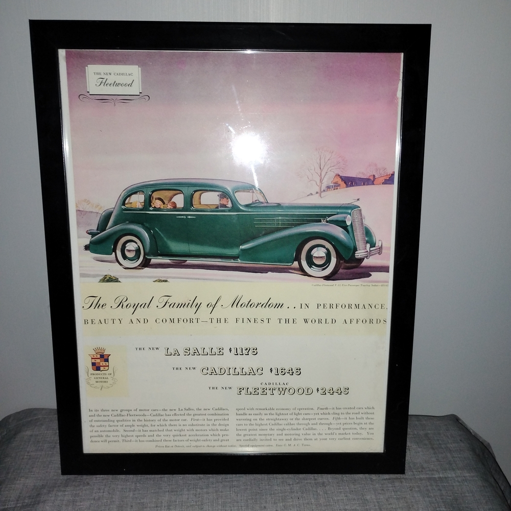 Cadillac Vintage Car Wall Art with Black Frame